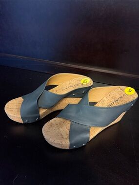 Lucky Brand Leather Cork Wedge Sandals